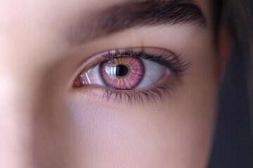 Obraz premium Detailed close-up of a womana??s dusky pink eye, highlighting the soft, delicate texture of the iris and sclera, captured in
