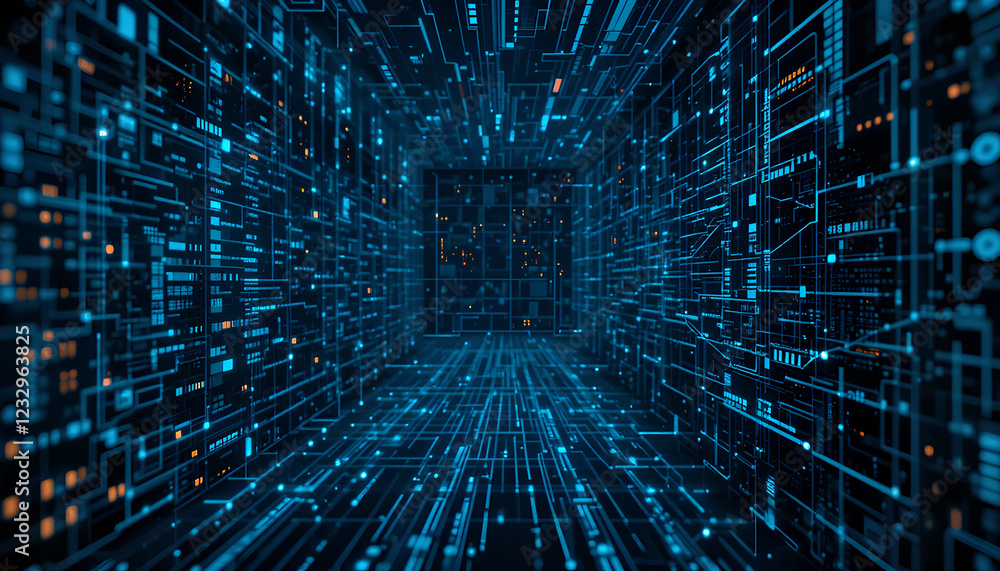 Poster digital background perfect for tech processes, business data transfer & encryption, neural networks,