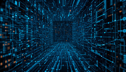 Digital background perfect for tech processes, business data transfer & encryption, neural networks, digital archives,  artificial intelligence, sound and graphic presentation, science, education, etc