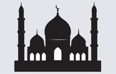 silhouette of mosque, a grand mosque3 silhouette vector art illustration.