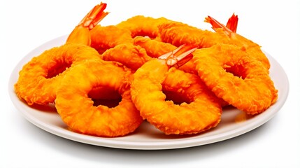 Crispy Fried Jumbo Shrimp with Tails. Delicious and Gargantuan Crustacean Scampi on White Background for Seafood Menu Design