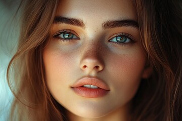Fototapeta premium Model woman posing and looking at camera in professional photo studio