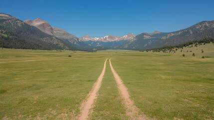 Mountain valley dirt road summer landscape (1)