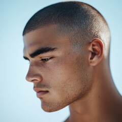 Obraz premium close-up portrait of a man with a buzz cut and freckles