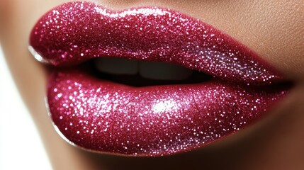 Closeup of Glittery Pink Lipsticks On Lips