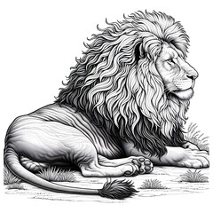 Obraz premium 2D Line Art Sketch of a Lion Resting in the Safari