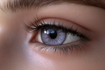 Obraz premium Detailed close-up of a womana??s soft lavender-gray eye, featuring delicate veins and smooth gradients in the iris, captured in