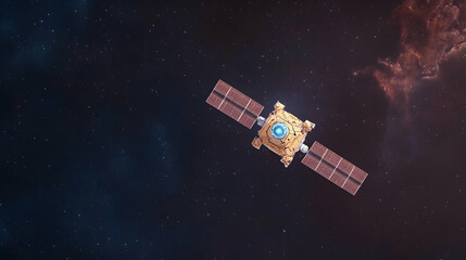 Satellite orbiting Earth in deep space.