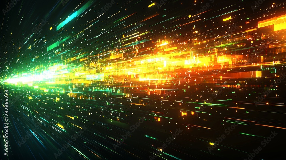 Poster stunning glowing streaks illuminate a dark background. luminous abstract sparkling lines create an m