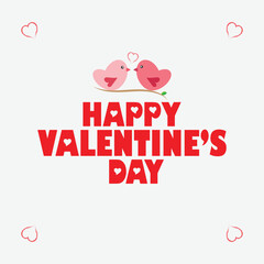 Fototapeta premium Minimalist Valentine's Day Vector with Love Birds, Hearts, and Pink Aesthetic