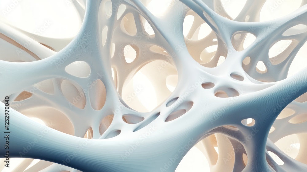 Fototapete abstract 3d rendering of a complex, organic structure with interconnected, porous forms in shades of