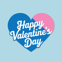 Happy Valentine's Day Typography with Red Blue Heart on Sky Background – Romantic Vector Design
