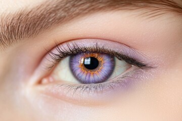 Obraz premium Detailed close-up of a womana??s pastel lavender eye, showcasing fine gradients and intricate patterns in the iris, captured in