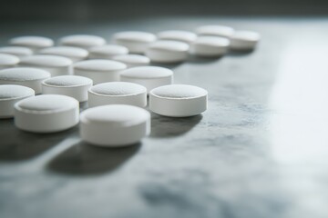Close-up of White Pills on a Surface