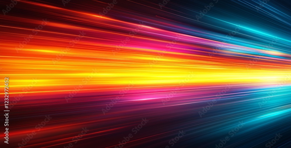 Aufkleber an unfocused street town with continuous abstract lines and red, orange lights features fast-moving 