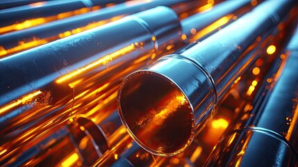 Naklejka premium Metallic Pipes Glowing Orange and Blue