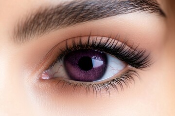 Obraz premium Detailed close-up of a womana??s deep plum-colored eye, with subtle gradients and smooth textures in the iris, captured in
