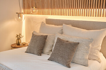 Cozy and elegant bedroom interior with modern decor