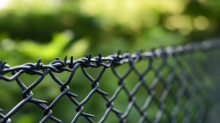 Chain link fence with barbed wire atop it