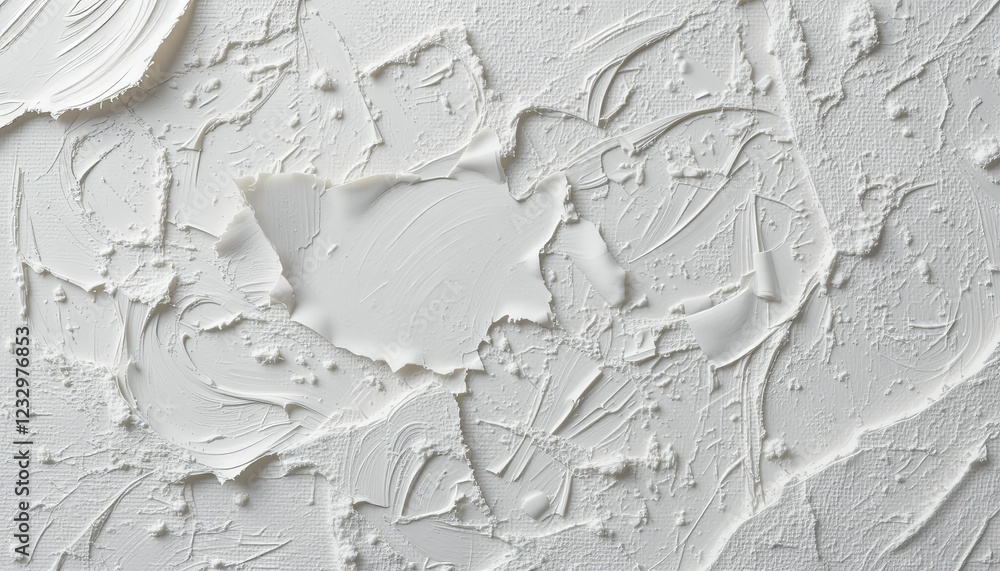 Poster a canvas covered in thick, textured white paint displays intricate swirls and patterns. the bright s