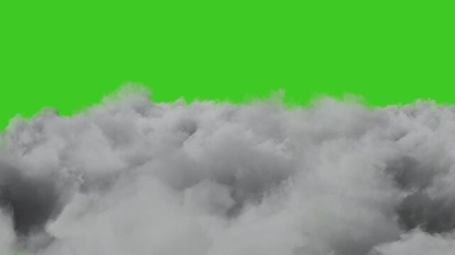 fly over grey fluffy clouds in front of greenscreen 