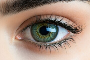 Obraz premium Detailed shot of a womana??s intense green eye, highlighting the sharp texture and intricate detailing within the iris, captured in