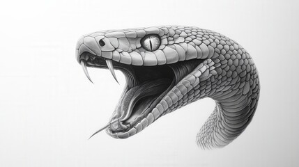 pencil drawing of a striking snake with its mouth open