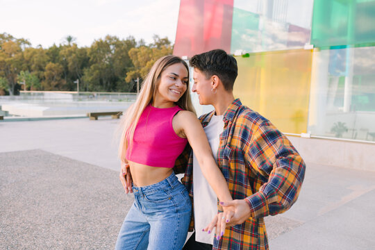 Joyful moments shared by a loving lesbian couple outdoors