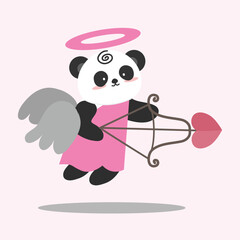 Valentine's Day. Little cute cupid panda. Set of vector elements in romantic style. Suitable for decorative elements for invitatition, clip art, sticker, etc