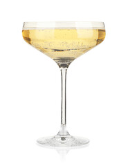 Champagne in glass isolated on white. Sparkling wine
