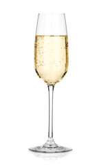 Champagne in glass isolated on white. Sparkling wine