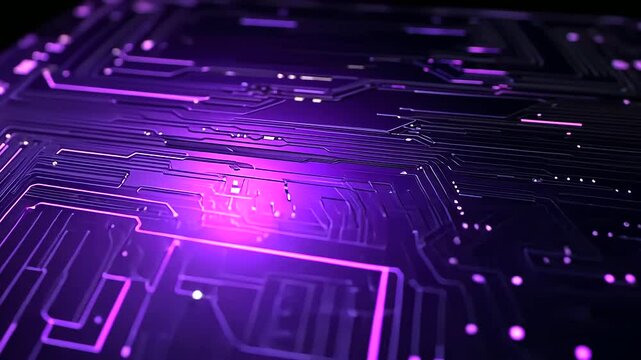 A captivating purple metallic background combines glossy finishes with textured details, illuminated by dynamic lighting effects that emphasize its futuristic and technological app