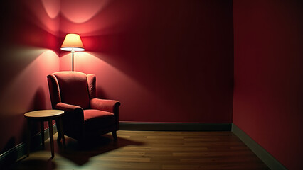 Small but Cozy Red Room with Timeless Wooden Flooring and a Relaxing Armchair