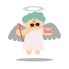 Valentine's Day. Little cute cupid. Set of vector elements in romantic style. Suitable for decorative elements for invitatition, clip art, sticker, etc