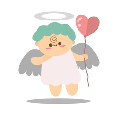 Valentine's Day. Little cute cupid. Set of vector elements in romantic style. Suitable for decorative elements for invitatition, clip art, sticker, etc