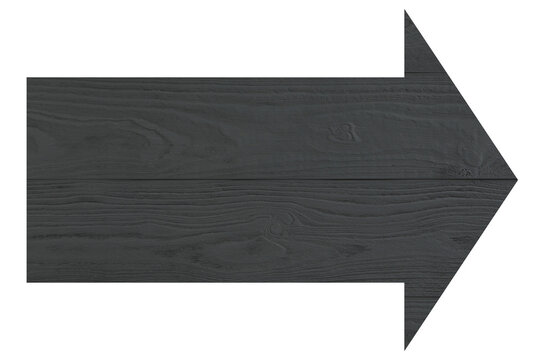 Arrow with dark grey wooden texture isolated on white