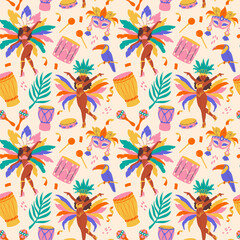 Tropical seamless pattern, Brazilian Carnival