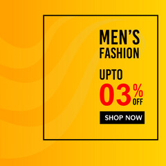 Discount banner for Men's Fashion UPTO 3% Off. Shop Now button 