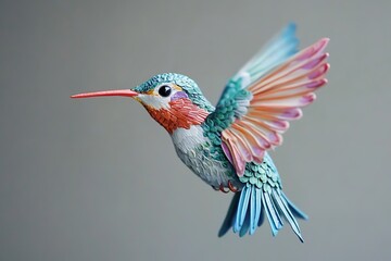 Fototapeta premium Closeup photo of hummingbird in flight with spread wings