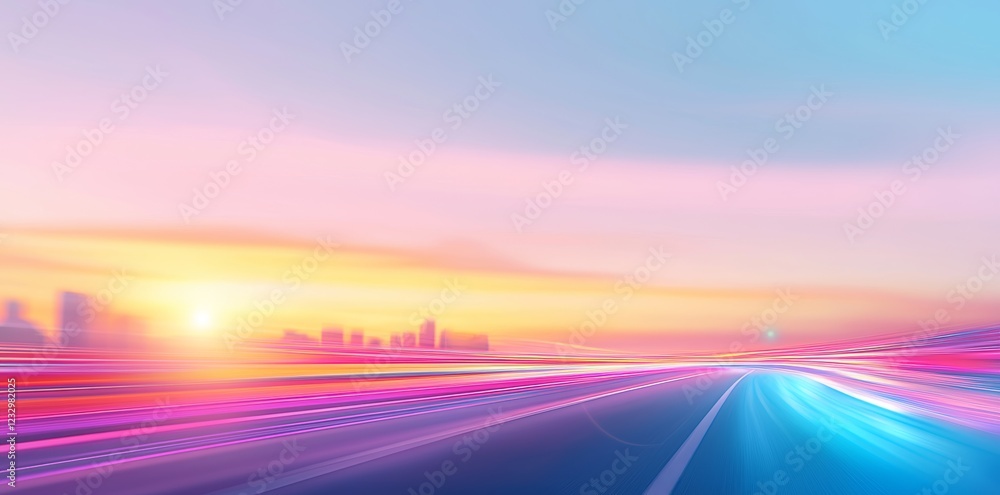 Poster a visualization in 3d of an abstract highway path passing through digital binary towers in a city, s