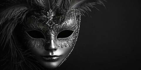 A luxurious black and gold masquerade mask with ornate designs and feathers, highlighting elegance and mystery.