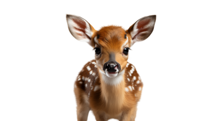 Whitetail Fawn Cute Baby Deer Portrait, Adorable Wildlife Animal for Nature Themes, isolated on transparent background.