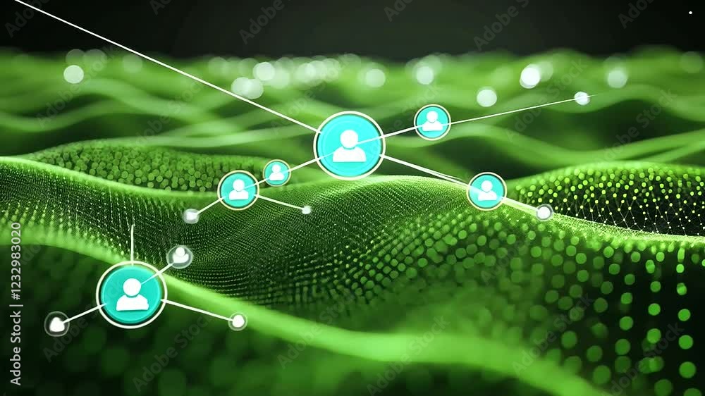 Poster an abstract green low-poly triangle field undulates in a d render, its seamless design and futuristi