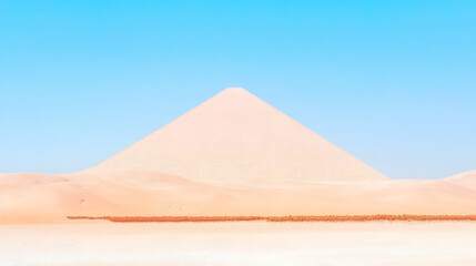 Solitary sand dune under a clear blue sky.