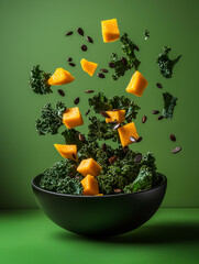 Vibrant and fresh salad with organic ingredients. A bright and colorful food photography composition featuring a gourmet bowl of greens, fresh vegetables