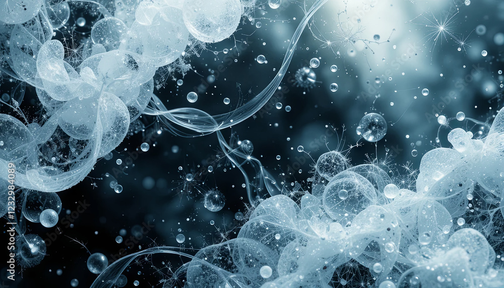 Poster delicate bubbles and droplets float, creating mesmerizing patterns under the surface, revealing intr