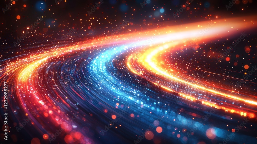 Poster abstract high tech surface background with neon rays moving forward. innovation texture concept. shi