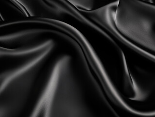 Fototapeta premium Silk satin fabric in black color. The luxury of premium elegant beauty 