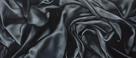 Fototapeta premium dark gray satin fabric background with soft folds and wrinkles
