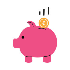 Piggy bank with a coin being inserted, representing savings and financial growth